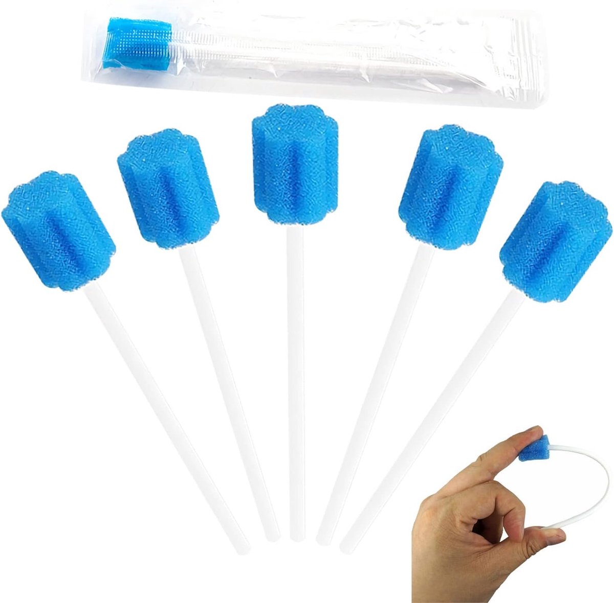 Wattenstaafjes Neutrale Mondwattenstaafjes Mondspons Steriele Wegwerpwattenstaafjes voor Mondverzorging Mondhygiëne Individueel Verpakt 80 stuks (blauw)