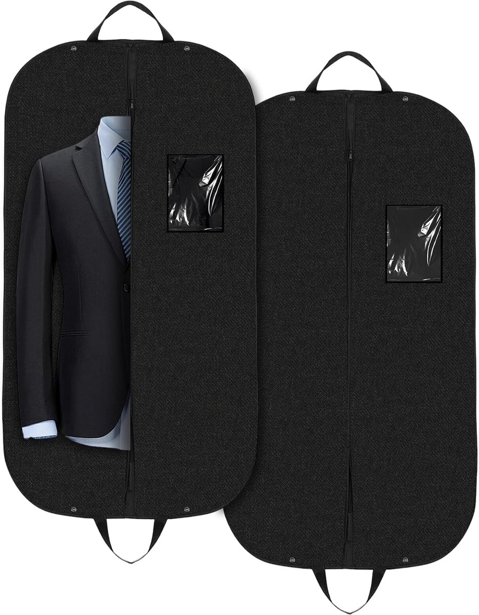 2 stuks kledingzakken, 120 x 60 cm, zwarte kledingzakken met ritssluiting, voor shirt, pak, jurk, kledingtas, stofbescherming voor het opbergen van kleding