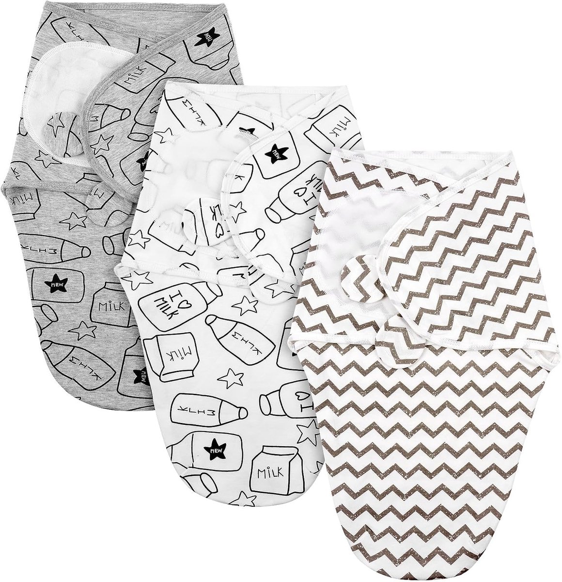 Inbakerdoek voor baby's, 0-3 maanden slaapzakken voor pasgeborenen, biologisch katoen, babyslaapzakken voor pasgeborenen, inbakerdeken, wikkeldoek, uniseks, 3 stuks, donkergrijs