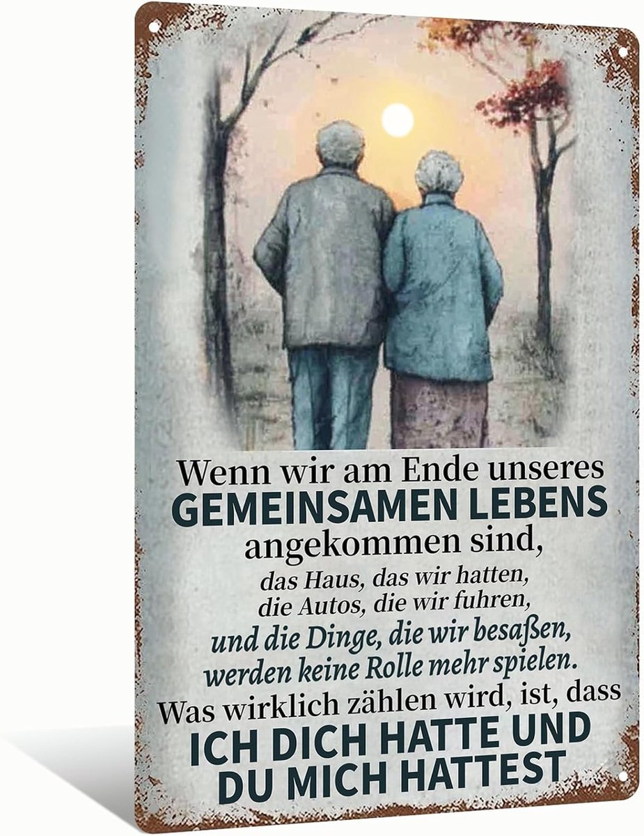 "Wenn wir Am Einde Ons Gezamenlijke Leven" Nostalgische Versleten Aluminium Bord Wanddecoratie voor Woonkamer, Slaapkamer, Eetkamer, Veranda, Familiekamer - 8x12 inch (25292)