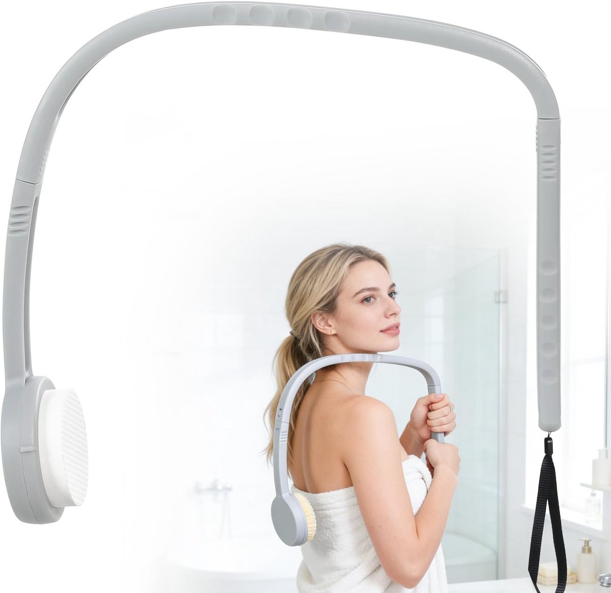 Lange steel - Ergonomische douche- en crèmehulp voor de rug | 2 vormen (gebogen/recht) | Incl. massagespons | Ideaal voor senioren