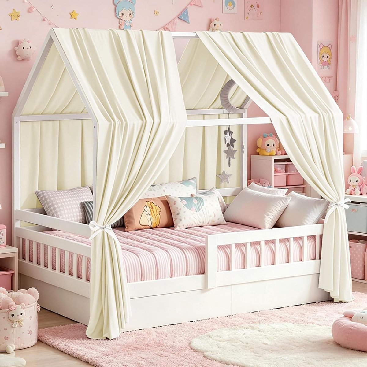 Huisbed hemel, 2 stuks bedhemel, huisbed, 67 x 270 cm, hemelbedgordijnen voor meisjes en jongens, kinderbed, baldakijn, kinderkamer decoratie