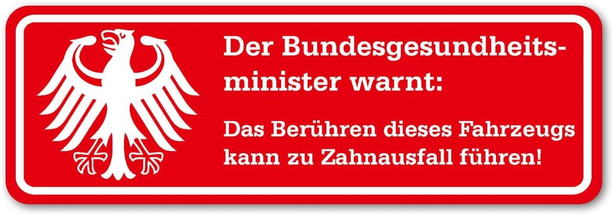 Kfz362 Funsticker, waarschuwing tanduitval, 10 x 3,5 cm, grappige spreuk voor motorfiets, bromfiets, autosticker, fietssticker, weerbestendig, rood