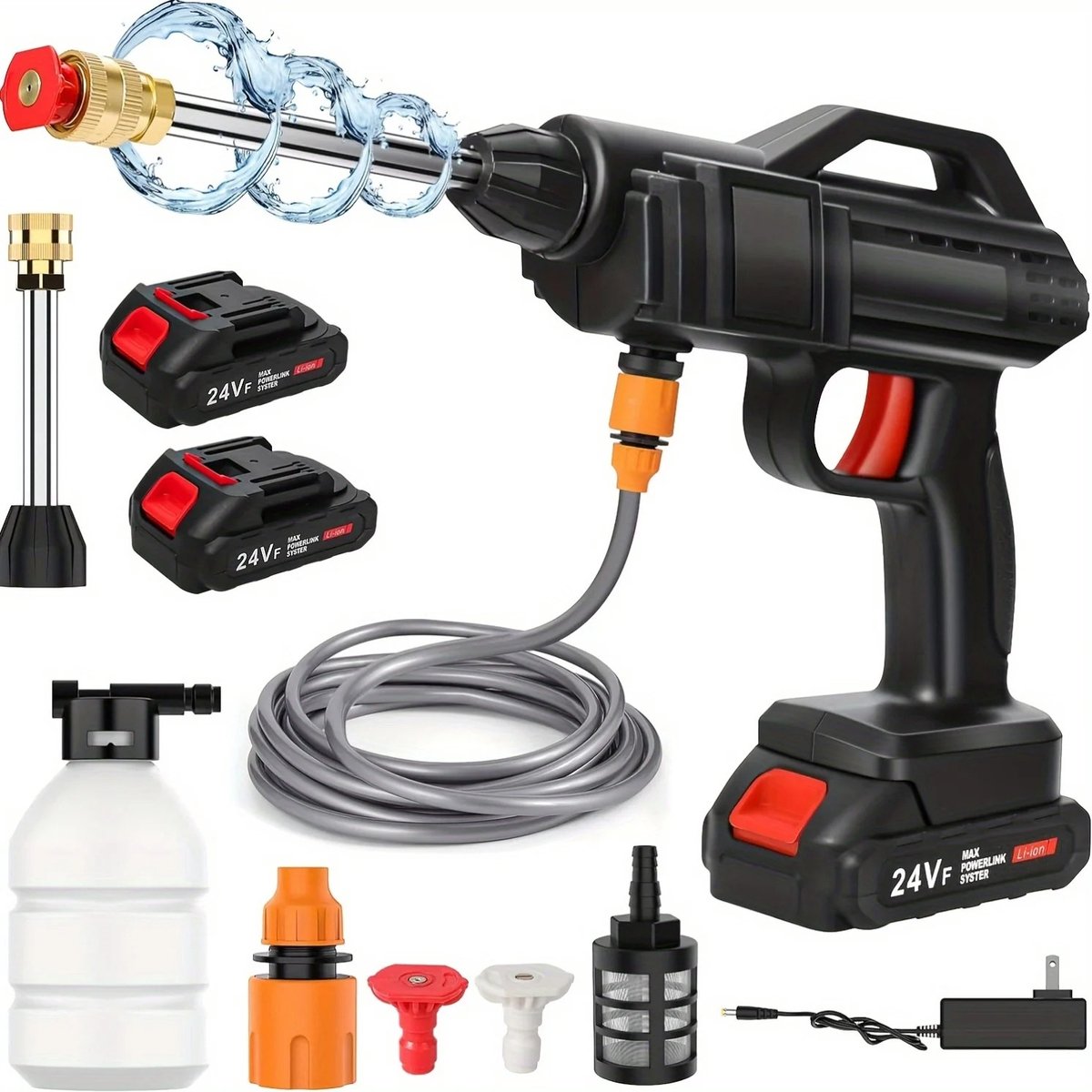 Zerova Draadloze Hogedrukreiniger - Oplaadbare Accu - Multifunctioneel Reinigingspistool - Electrische waterspuit - Zwart