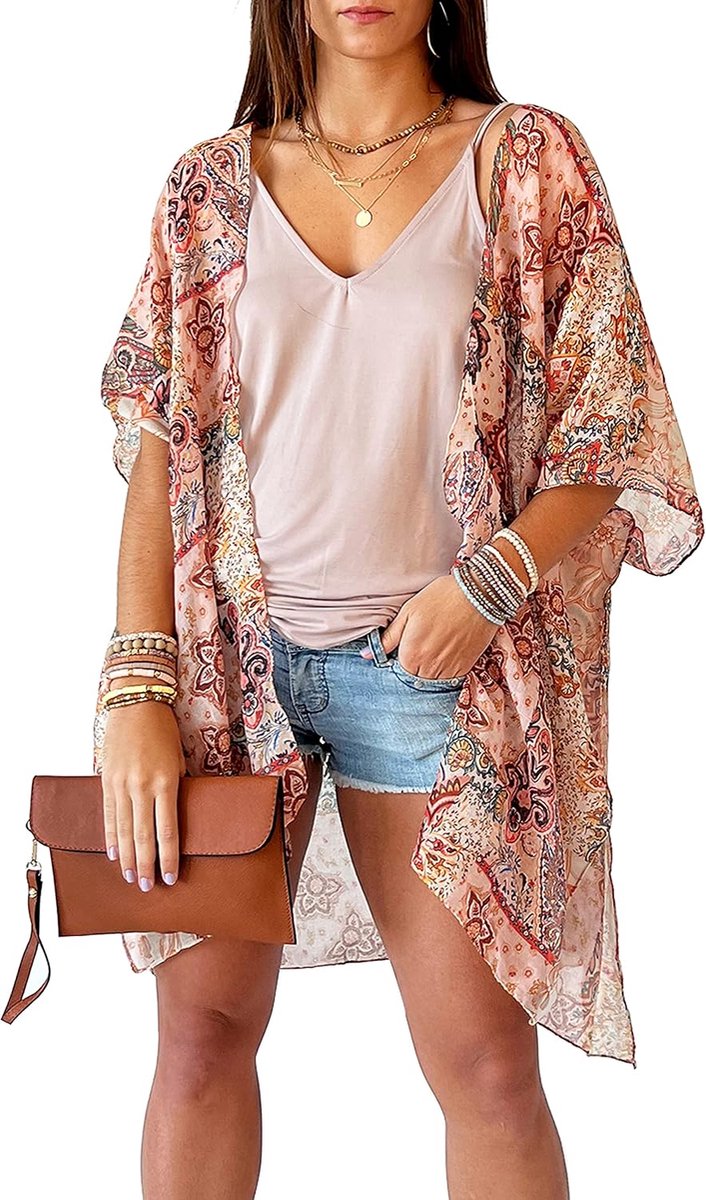Coverup voor Vrouwen Kimono Vest Strand Cover Ups Bloemen Boho Print Casual Resort Wear