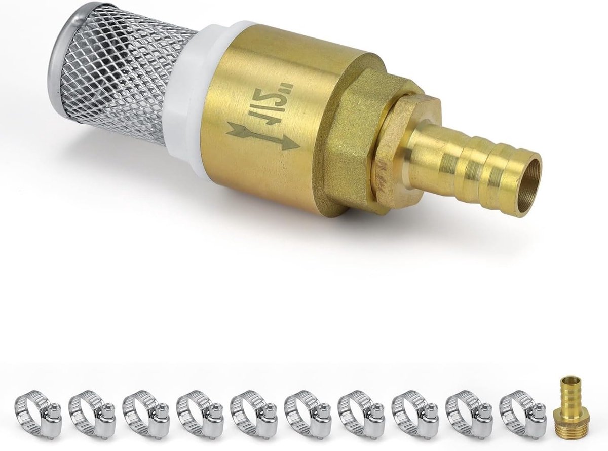 Tuinslang terugslagklep 1/2 inch - messing met 2 aansluitingen - roestvrij en veilig water - ideaal voor irrigatie - ShopVlot