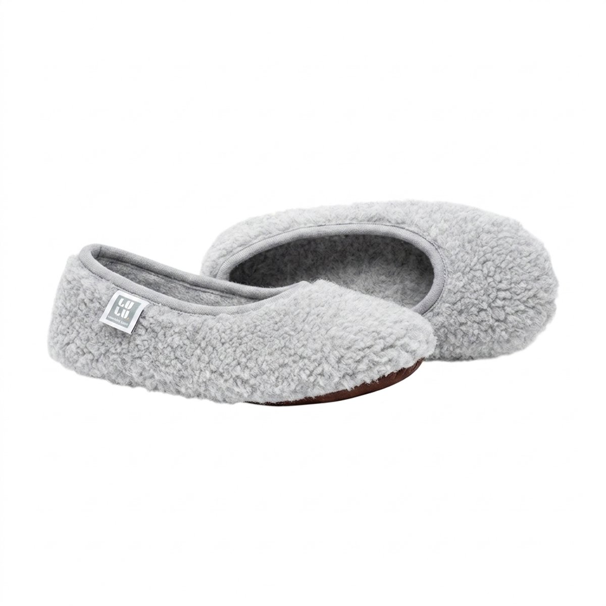 LuLu Ballerina Sloffen Dames - 100% Merino Wol - Suède Antislip Zool - Grijs - Maat 35 - 36
