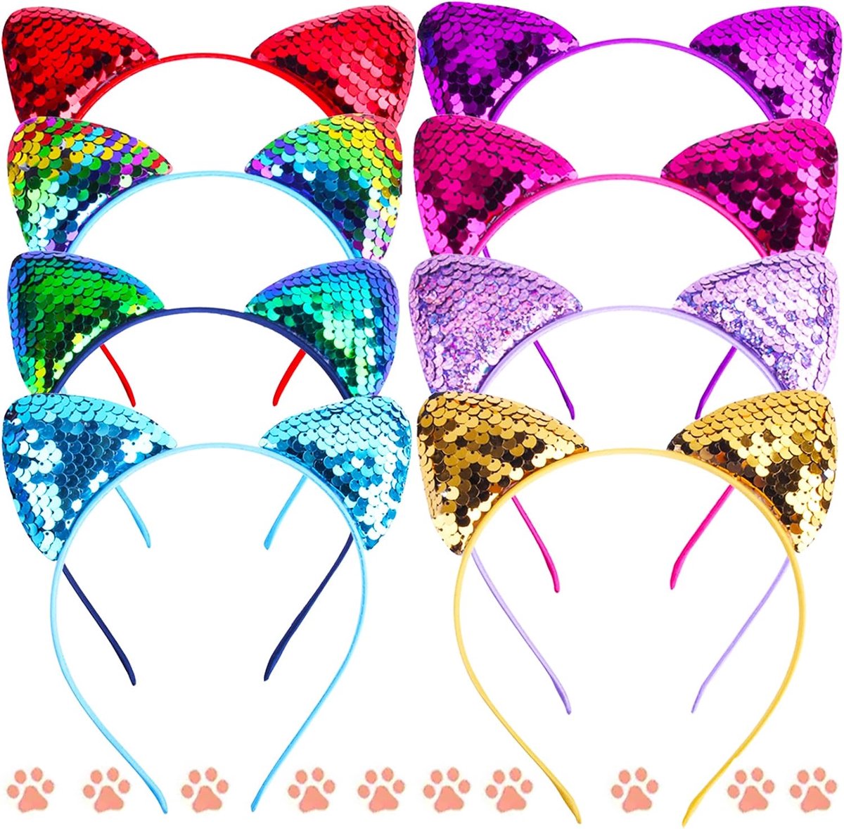 8pcs Lovely Cat Ear Hairband, Glitter Sequins Ear Headbands, Colorful Shiny Ear Hairband, Cat Ears Headbands, For - ShopVlot