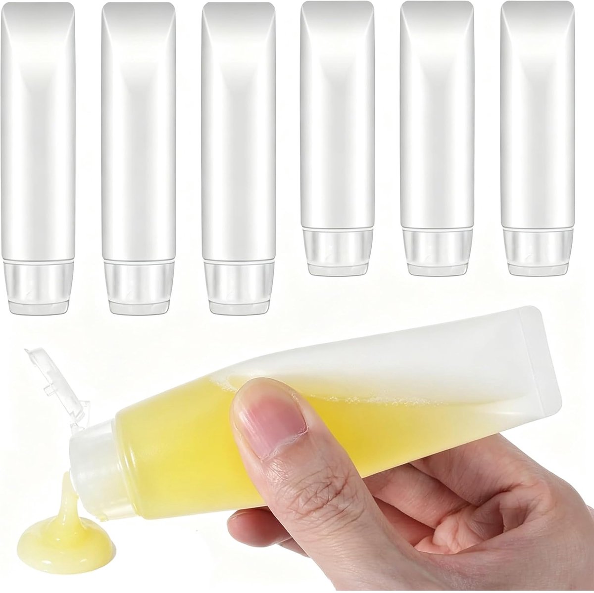 Squeeze flessen set van 6 - 3 x 30ml + 3 x 50ml - herbruikbare reiscontainers - ShopVlot