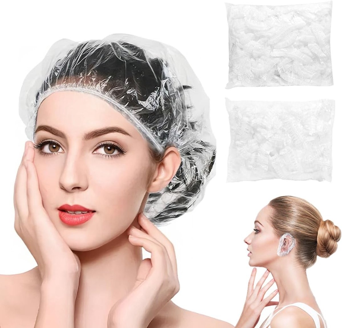 SnelShoppen - 100 Stuks Wegwerpproppen, Douchekapjes, Oorbeschermers voor Douche, Haarverf, Badkamer, Spa, Waterdicht, Transparant, Hygiënisch, Profes