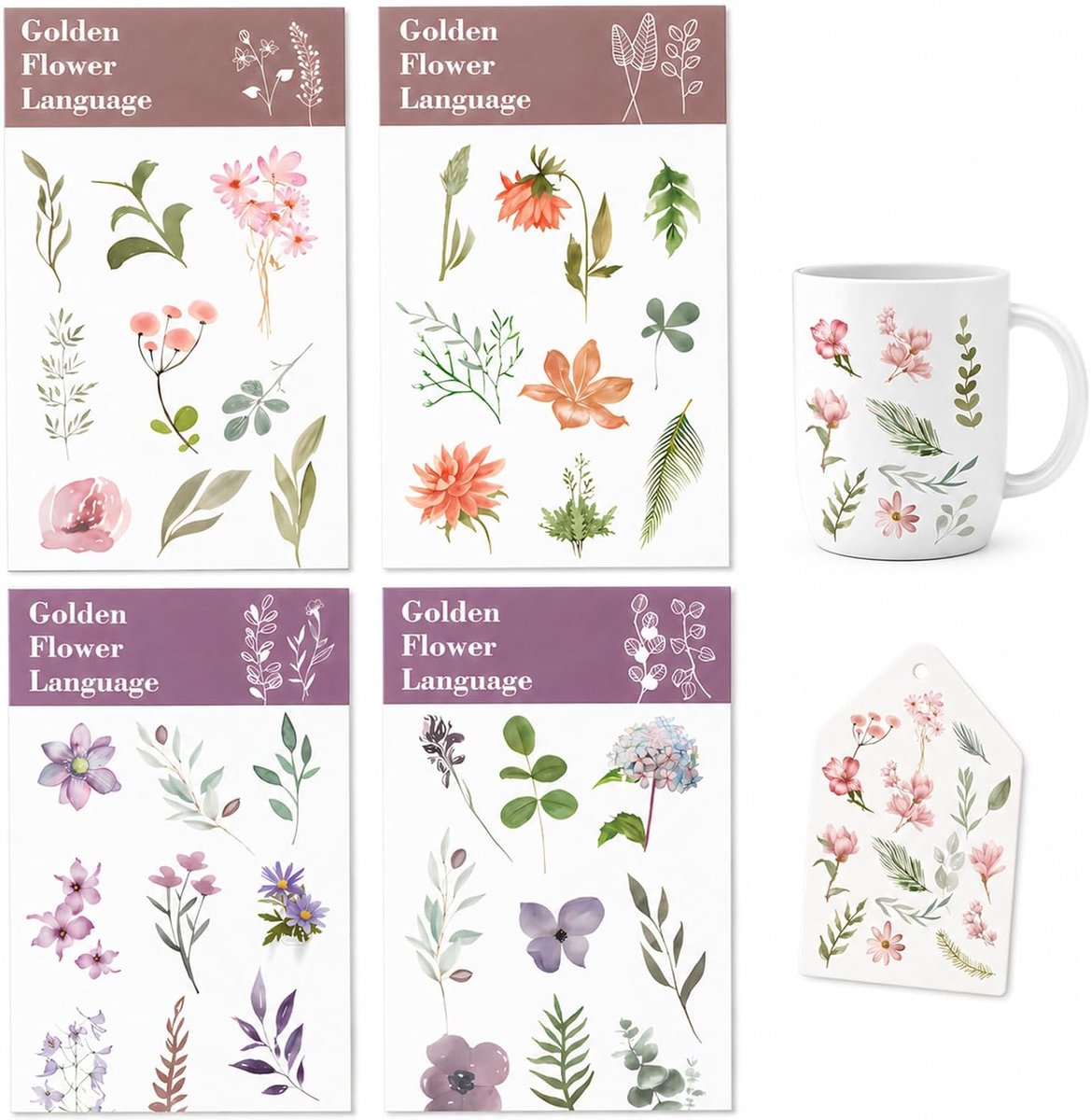 Lentebloemenstickers 4 stuks - bloemen en planten - decoratie voor dagboek - perfect voor scrapbooking - ShopVlot