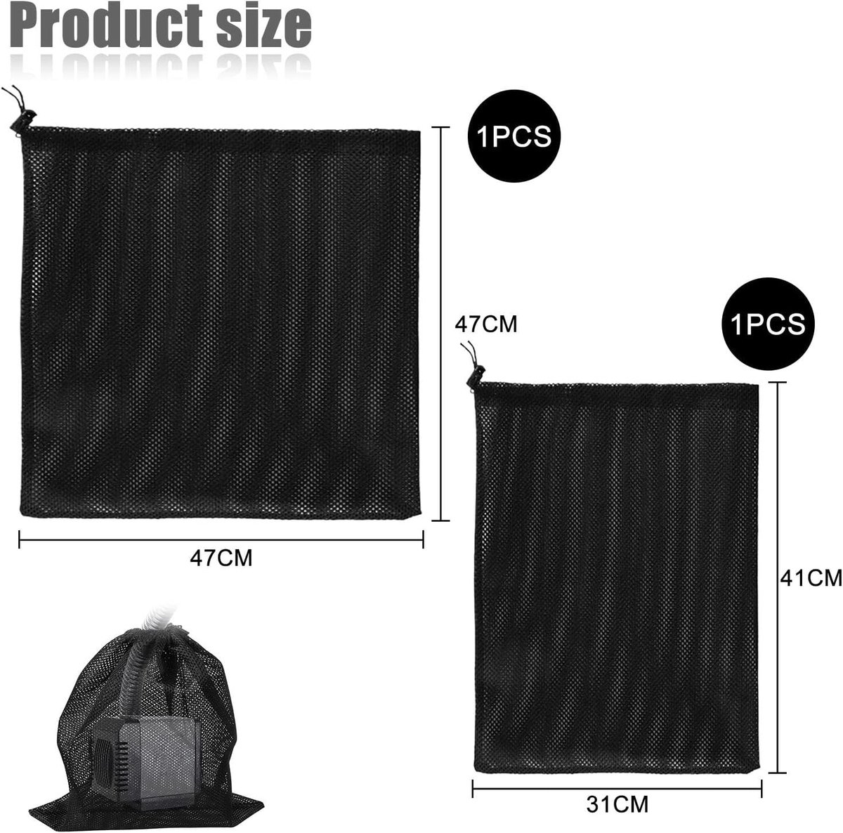 Filterzak voor waterpomp 31x41 cm - mesh filterzak - met trekkoord - beschermt pomp en verlengt levensduur - ShopVlot