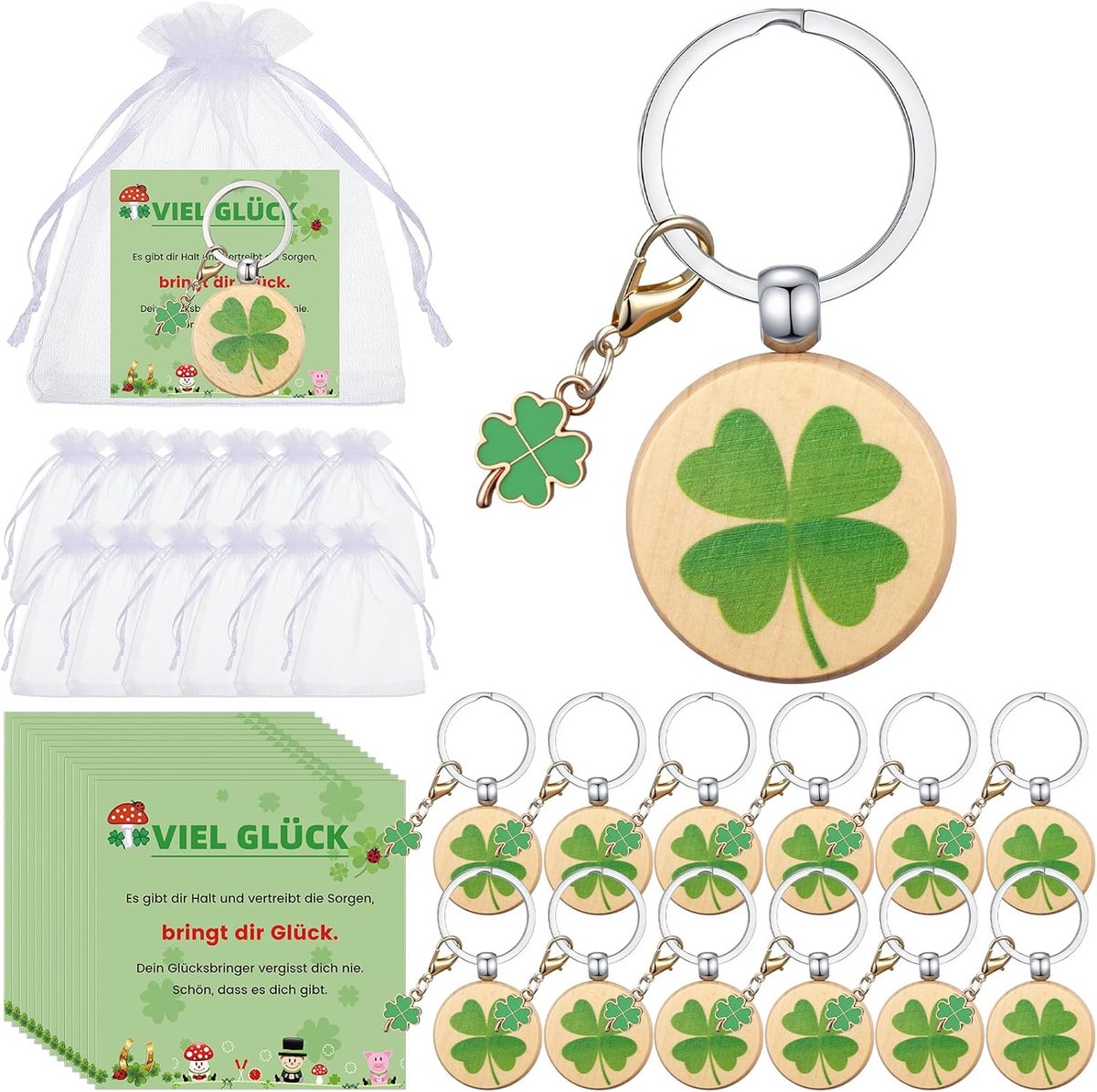 Kasyat Set of 12 lucky gifts, including 12 lucky charms, key chains, 12 angel keyrings, 12 greeting cards and 12 white - ShopVlot