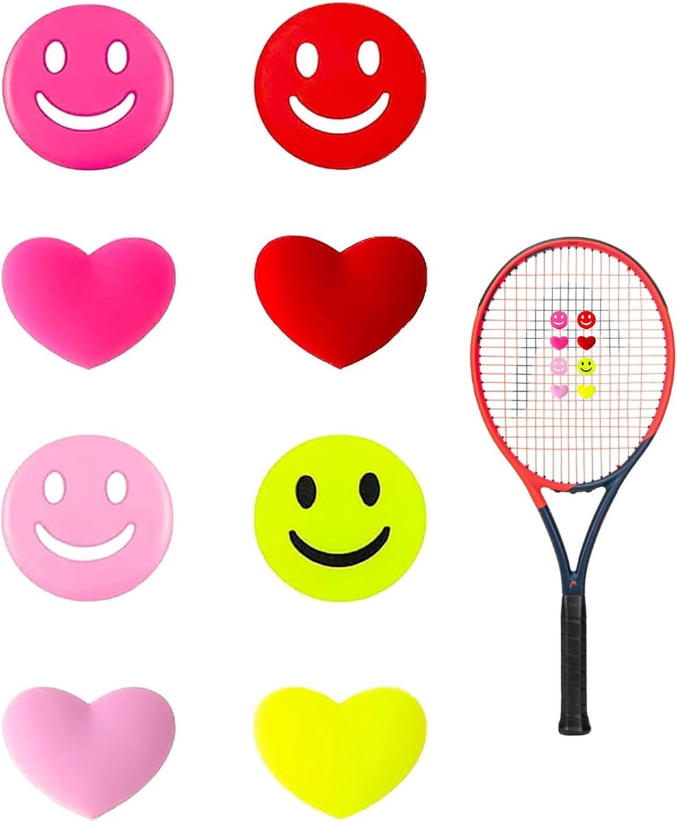 8 stuks tennisdempers, grappige trillingsdempers Happy Face hartvormig, schokdempers accessoires, voor tennisspelers - ShopVlot