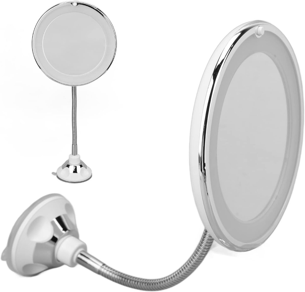 SnelShoppen - 10x Vergrotende Make-up Spiegel met Suction Cup en Flexibele Gooseneck - Draadloze LED Verlichting Reismirror voor Badkamer, Perfect voo