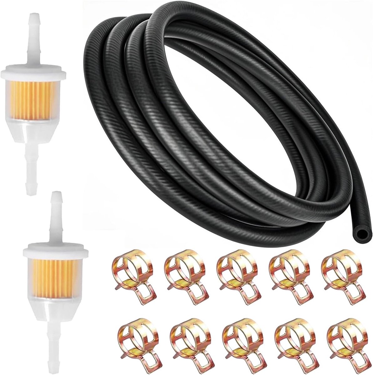 Ø 6mm * 2m Fuel Hose,Fuel Lines - Includes 2 pcs Fuel Filters and 10 Gasoline Hose Clamps,Fuel Hoses,for Lawn - ShopVlot