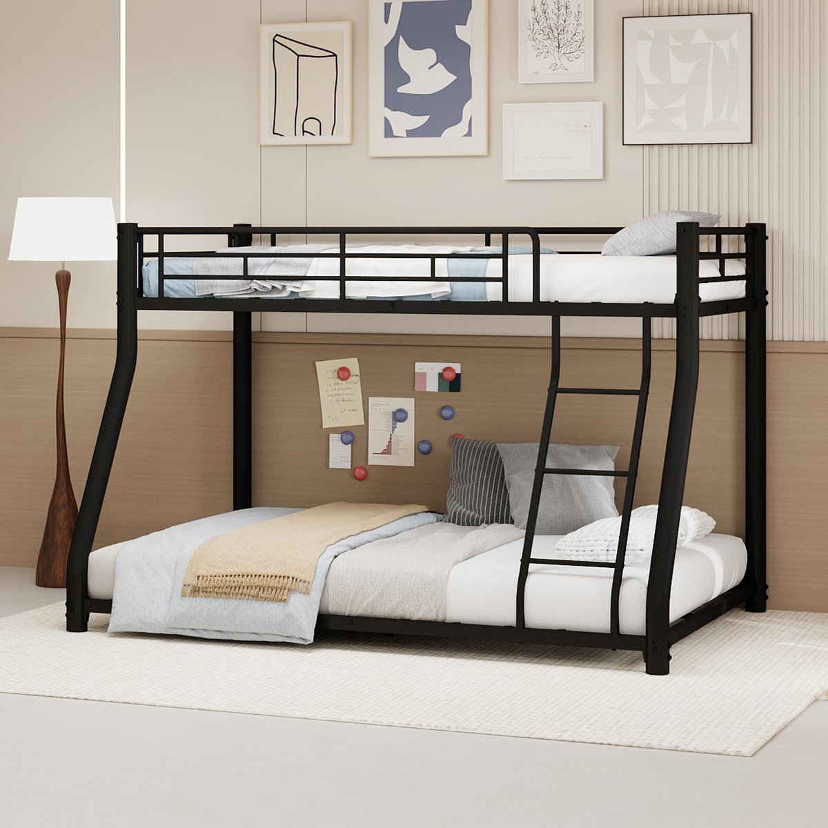 DESMIU Stapelbed 90x190 cm en 140x190 cm – Metalen Bedframe Met Ladder En Uitvalbeveiliging – Ruimtebesparend – Zonder Matras – Zwart
