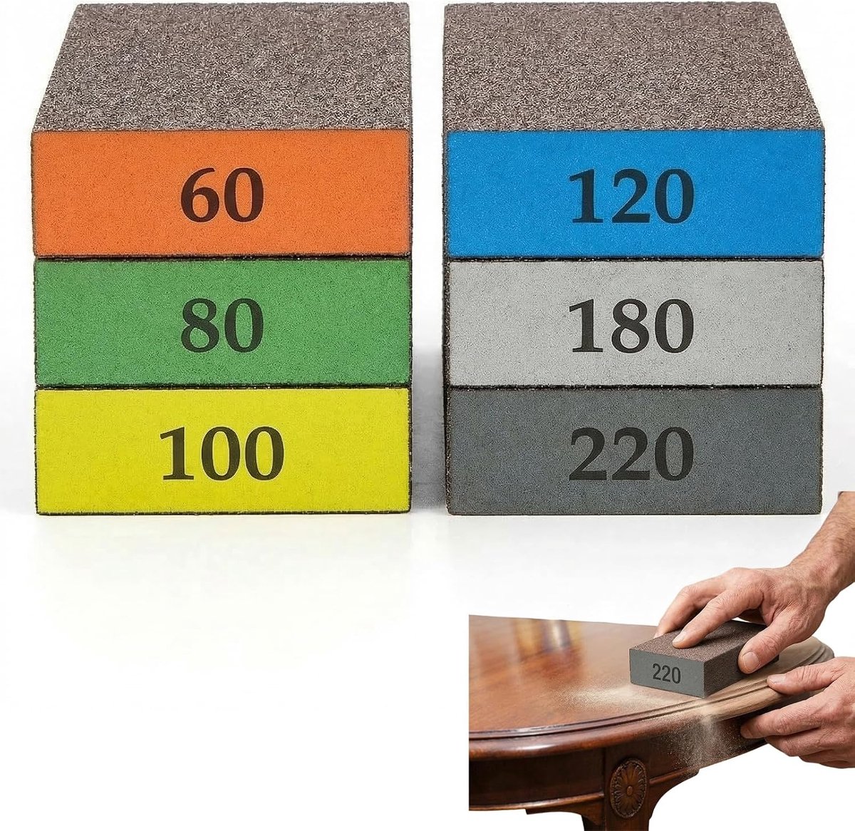 Schuurpad set 6-delig - korrelgrootte 60/80/100/120/180/220 - flexibel en wasbaar - ideaal voor hout en metaal - ShopVlot