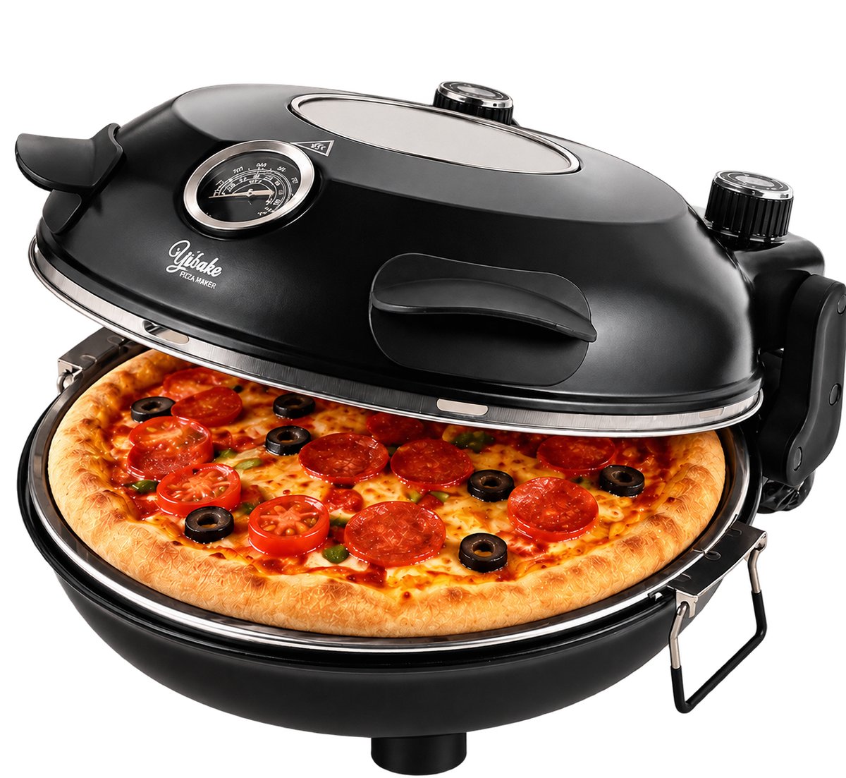 DeltaMerch Elektrische Pizza Oven 1200W – Pizzasteen 31 cm – 5 Standen – Boven- & Onderwarmte Regelbaar - Kijkvenster - Zwart