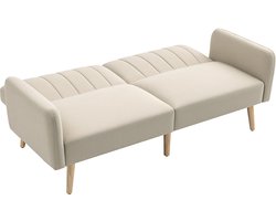 Canapé Convertible 2 Places Design scandinave Dossier inclinable 3 Positions Pieds Bois Tissu Aspect Lin Beige
