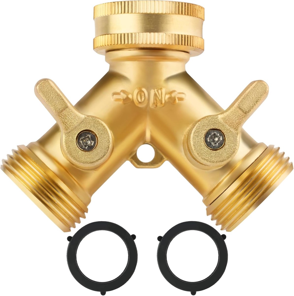 SnelShoppen - 2-Way Brass Hose Splitter - 3/4" Tuinslang Verdeelstuk met Individuele Aan/Uit, Y-Kraan Connector voor Tuin, Buiten, Gras, Binnenplaats
