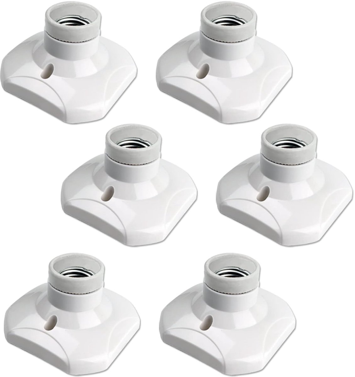 E27 Ceiling Lamp Holder with Screw, Wall Light Holder with E27 Socket, AC 230 V, Square Lamp Socket, White, Plastic - ShopVlot