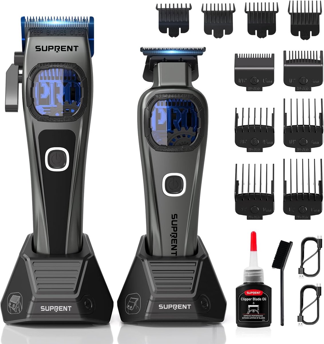 Professionele Tondeuse voor Heren met Laadstation – Haartrimmer en Baardtrimmer Set, Motorvermogen 10.000 rpm, Keramische Mesjes, T-Blade Precisiesnijder