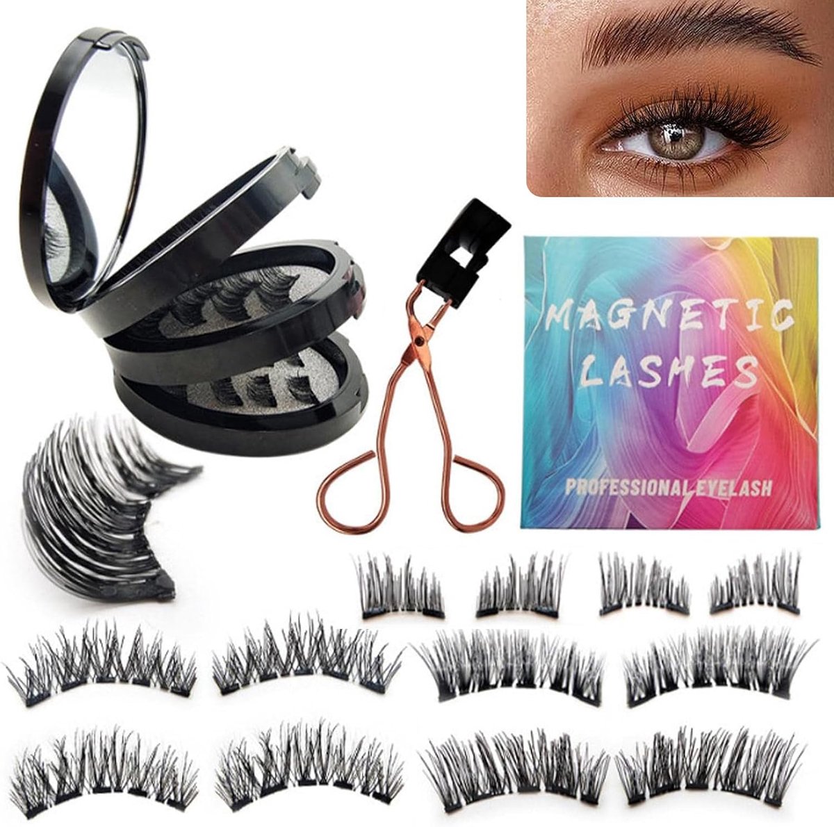 Magnetic Eyelashes 16 Stück Magnetic Eyelashes Without Eyeliner Natürlicher Look 3D Artificial Reusable Without Glue - ShopVlot