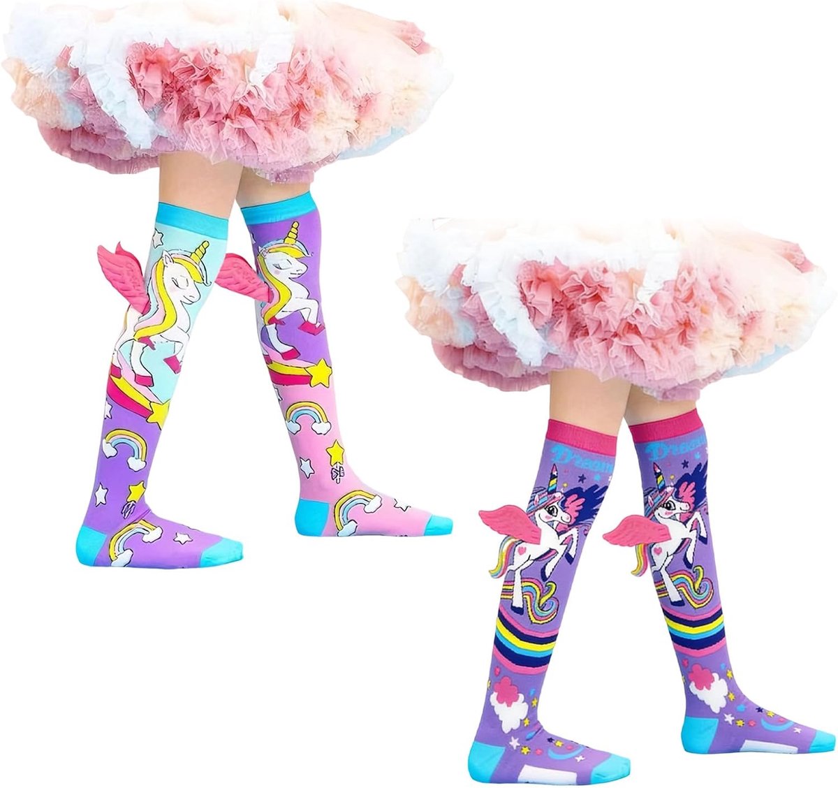 Cosiesnest 2 Pairs Girls' Knee Stockings, Unicorn Wings, Cartoon Pony, Soft Cotton, Warm Long Stockings, Cute Funny - ShopVlot