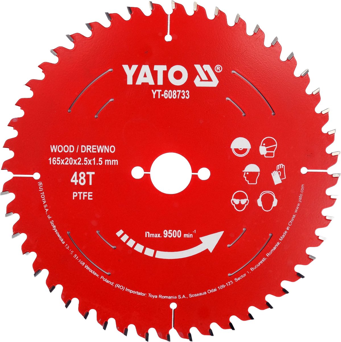 YATO YT-608733 TCT Cirkelzaagblad voor Hout - Ø 165 x 20 mm - 48T - PTFE Coated - Voor Hout & Plaatmateriaal
