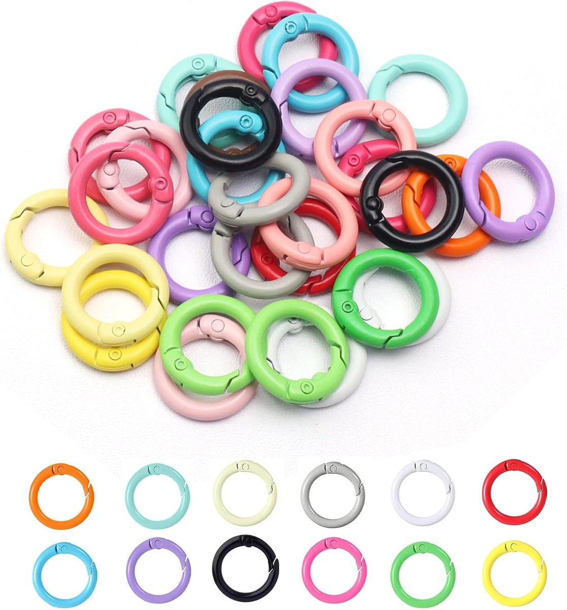 0XBIT Pack of 30 Small 20 mm Zinc Alloy Key Chains Round Small Key Rings Colourful Pocket Rings Metal Rings with - ShopVlot