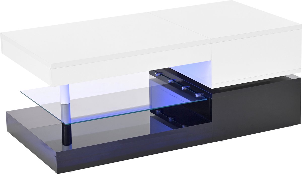 Ropilly Salontafel met LED Verlichting - Hoogglans Zwart Wit - App en Bluetooth Bediening - Woonkamer - 90x45x35,5 cm Zwart, wit