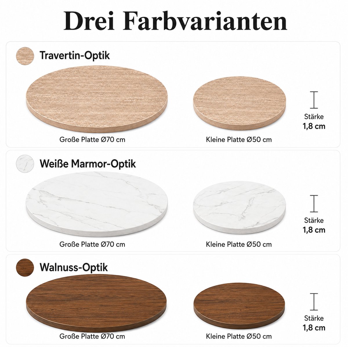MODFU Rond Tafelblad - Wit Marmerlook - Melamine Oppervlak - 1,8 Cm Dik