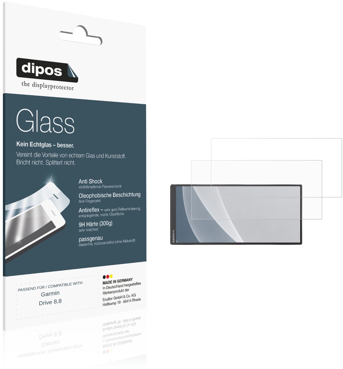 dipos – 2x Matte Pantserfolie geschikt voor Garmin Drive 8.8 | 9H Screenprotector