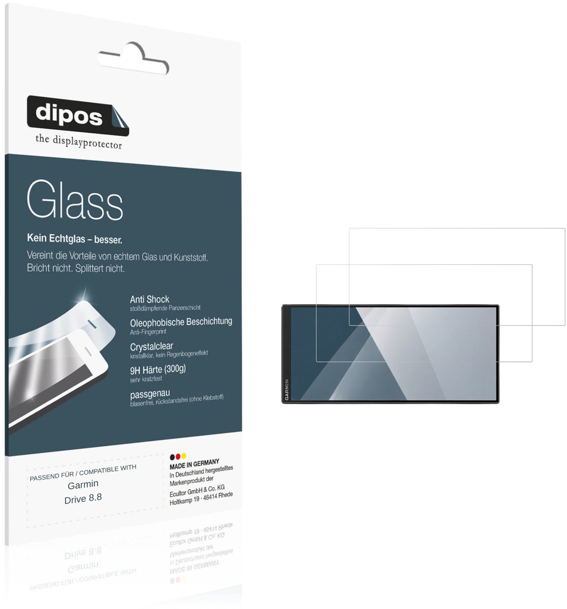 dipos – 2x Pantserfolie geschikt voor Garmin Drive 8.8 | 9H Screenprotector