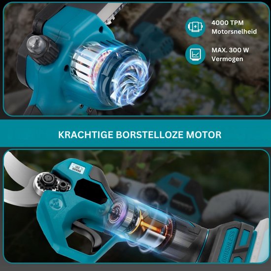 DYVNS® Takkenschaar Telescopisch - 4-in-1 Snoeiset - Mini Kettingzaag - Takkenzaag - Accu Snoeischaar - Uitschuifbaar — afbeelding 5