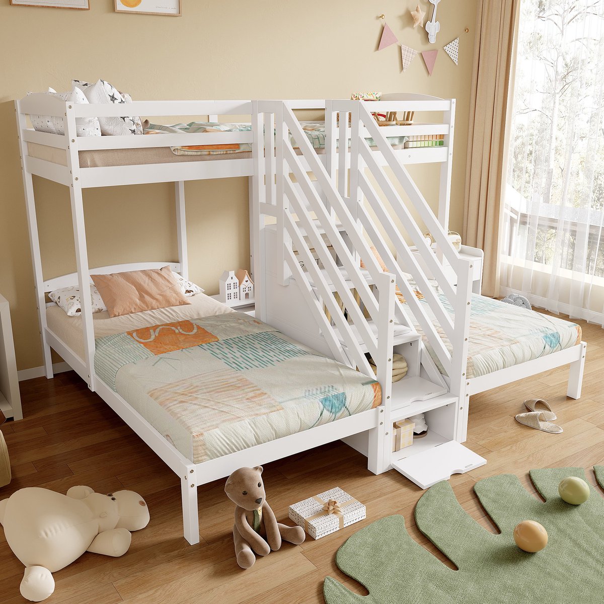 Sweiko Stapelbed - 90 x 200 cm - Houten bed - Opbergruimte - Met lade - Zonder matras - Kinderbed - Wit