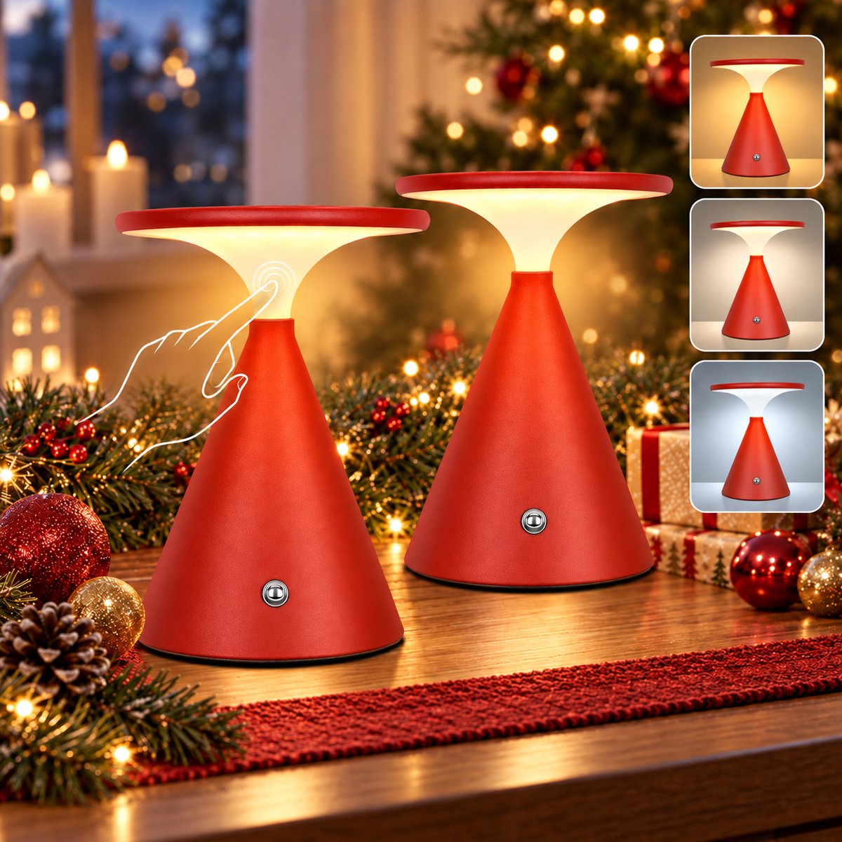Lapamax Tafellamp Oplaadbaar voor Binnen & Buiten - 4000mAh Accu & USB-C - Nachtlampjes met Touch - Bedlampjes met 3 Kleurtemperaturen & Geheugenfunctie - Traploos Dimbaar - Sfeerverlichting voor Woonkamer, Tuin en Camping - Rood - 2 Stuks