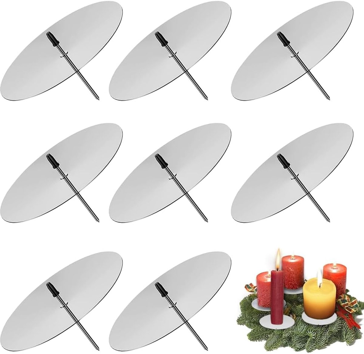 8-delige adventskrans voor Kerstmis, kaarsenhouder, kaarsenhouder van metaal, voor advent, Kerstmis, feest, tafeldecoratie (zilver)