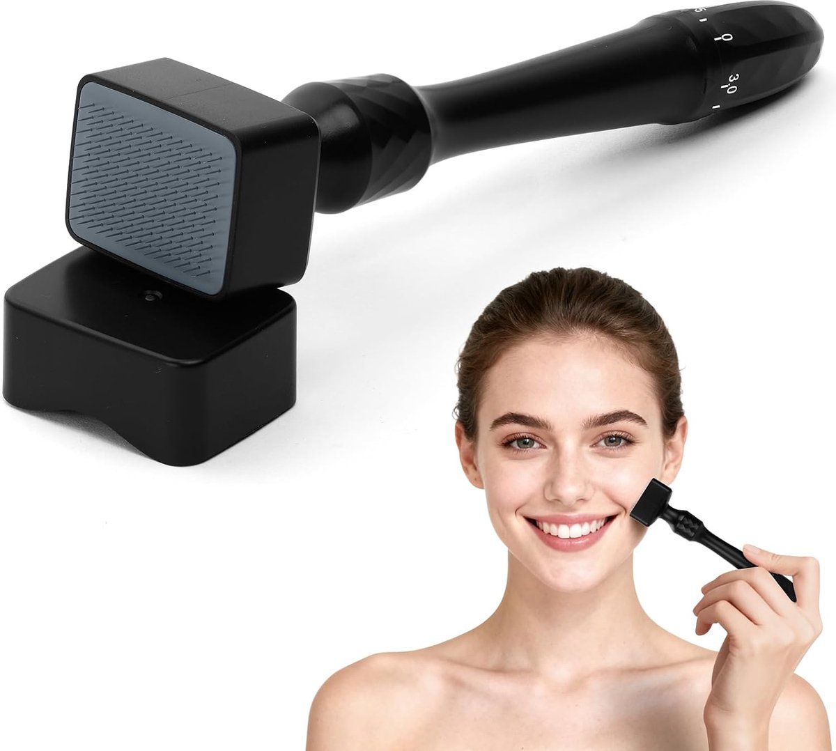 Derma Stamp, verstelbaar, 0-3 mm, 140 professionele dermapen, zwart