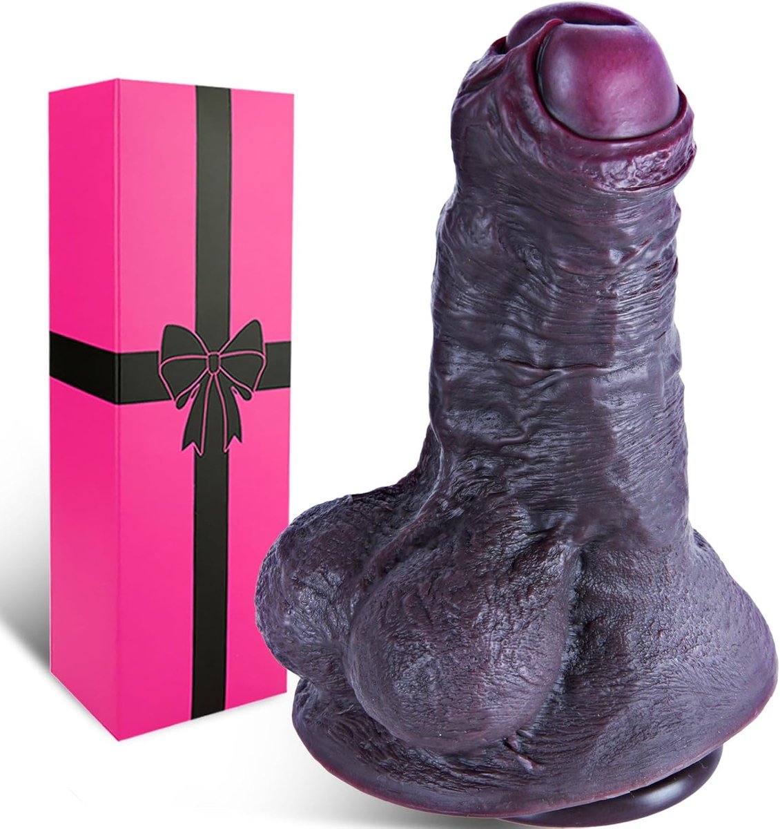 Realistische Onbesneden Voorhuid Zwarte Dik Kort Dildo Siliconen Seksspeeltje, Grote Anale Dildo Diameter 6 cm met Sterke Zuignap Zacht, G-Spot Anaal Seksspeeltje voor Vrouwen & Mannen
