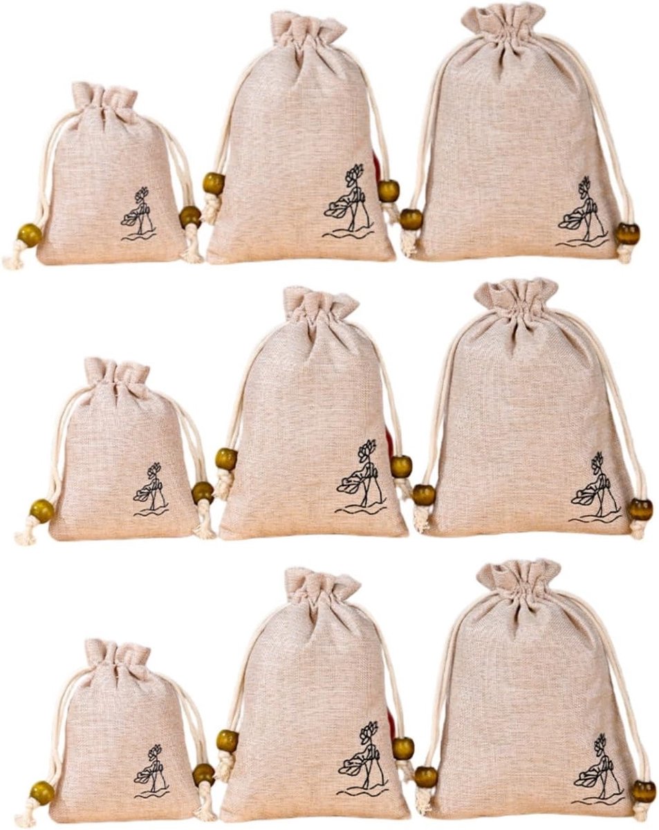 30 stuks katoenen tassen, jute tassen met trekkoord van Hessen, 3 maten jute tassen met trekkoord voor kleine adventskalender, feest, bruiloft, sieraden en doe-het-zelf handwerk, grijs