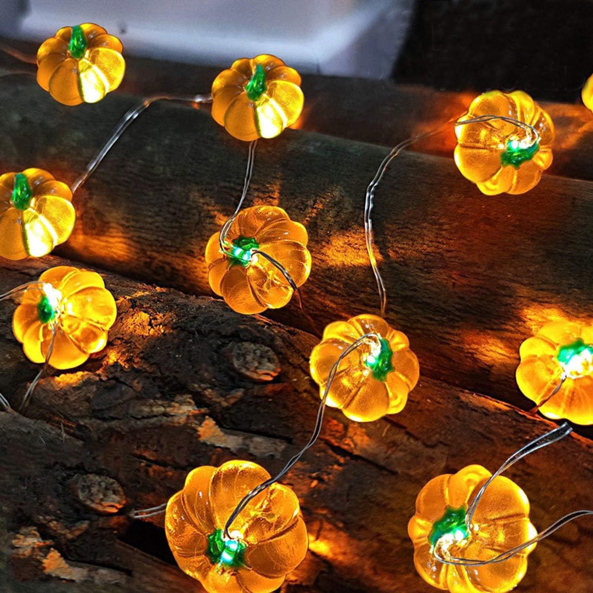 Halloween 3D-verlichting 3 meter 30 LED-pompoenlichtslinger op batterijen, oranje lampjes, geschikt voor Halloweenfeesten, binnen, herfst, buiten, oogst en Thanksgiving-decoraties - 07