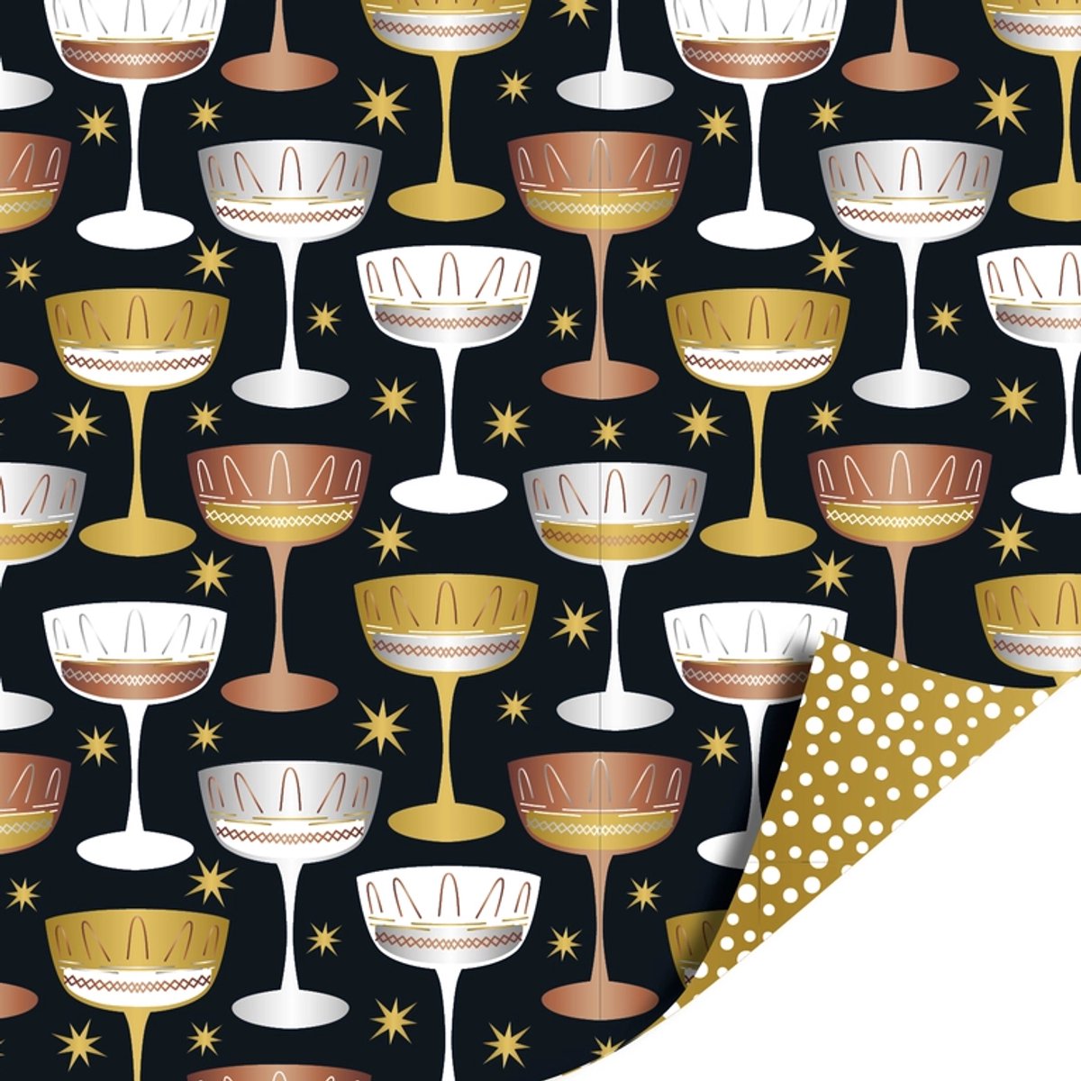 Het Inpakhuis - Cadeaupapier - Inpakpapier - Kadopapier - Proost - Raise Your Glass Gold Luxury - Golden Dots - Goud - 70cm x 2mtr