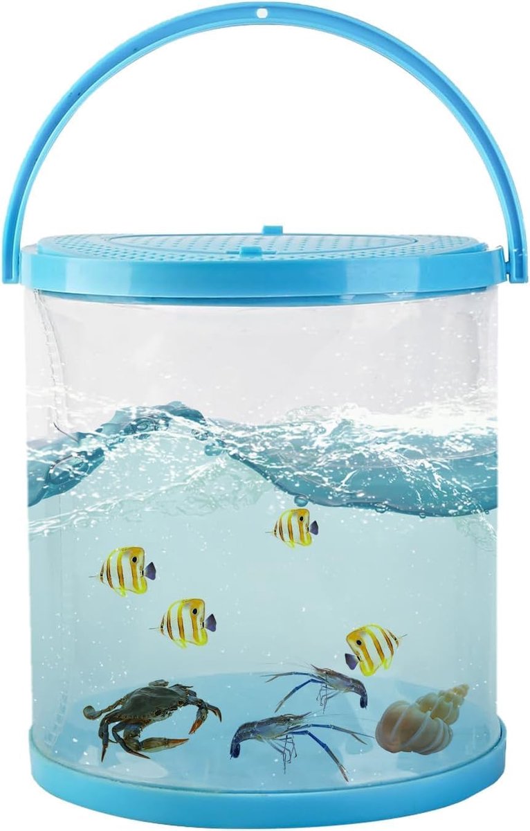Klein aquarium, draagbare aquarium en beestjestransportcontainer, plastic viskom voor beginners, kinderen, vangst en loslaten op het strand, zwembad of meer, 25 cm