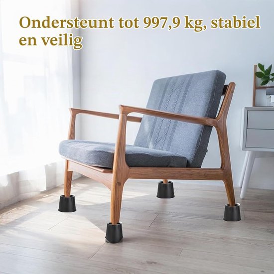 4 stuks meubelverhoger 10 cm, ronde bedverhoger & tafelverhoger van stevig kunststof, voor bed, sofa, bureau, stoel, olifantenvoet vloerbescherming & extra opbergruimte, zwart — afbeelding 3