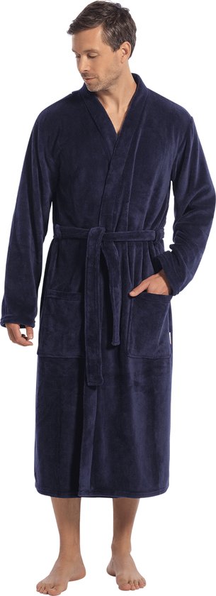 Badjas heren kimono kraag - fleece - Ten Cate-l-blauw