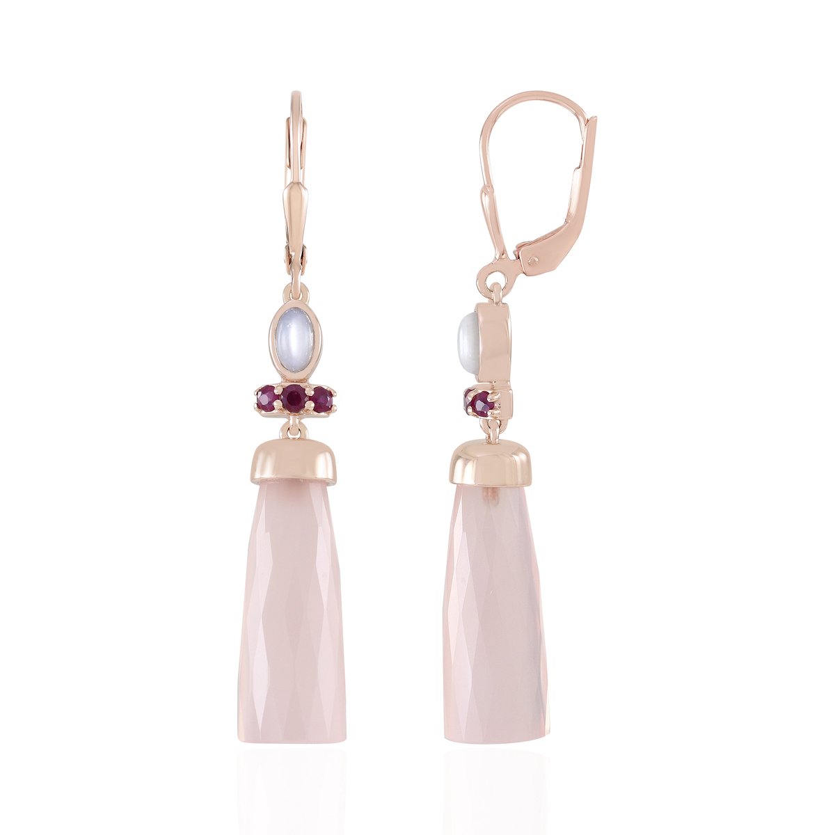 Cavill - Zilveren Oorbellen - 15,57 ct Roze Chalcedoon Braziliaans Fancy Facet - Roségoud Verguld - Maansteen & Robijn Accent - Elegant