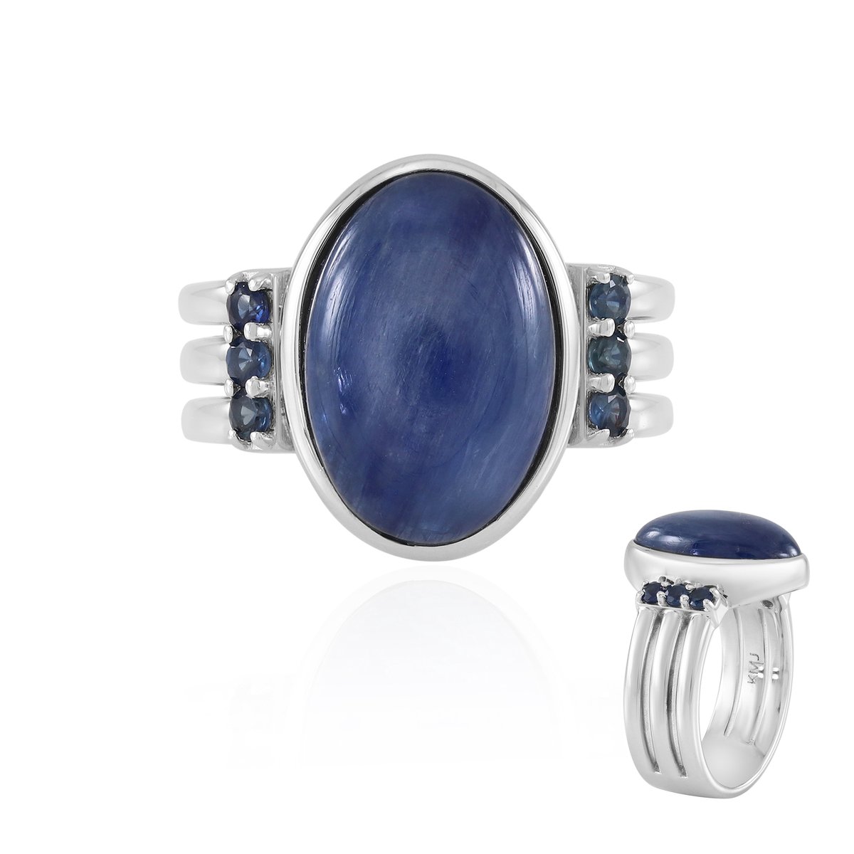 Cavill - Zilveren ring met ovale kyaniet van 6,3 ct en blauwe saffieren 0,22 ct - 925 sterling zilver, gerhodineerd - moderne splitring dames ring