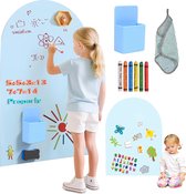 Magnetisch Kinderwandbord - Tekenbord voor Kinderen - 100x80 cm - Zelfklevend - Boogvorm - Met 6 Krijtjes - Montessori Speelgoed - Lichtblauw